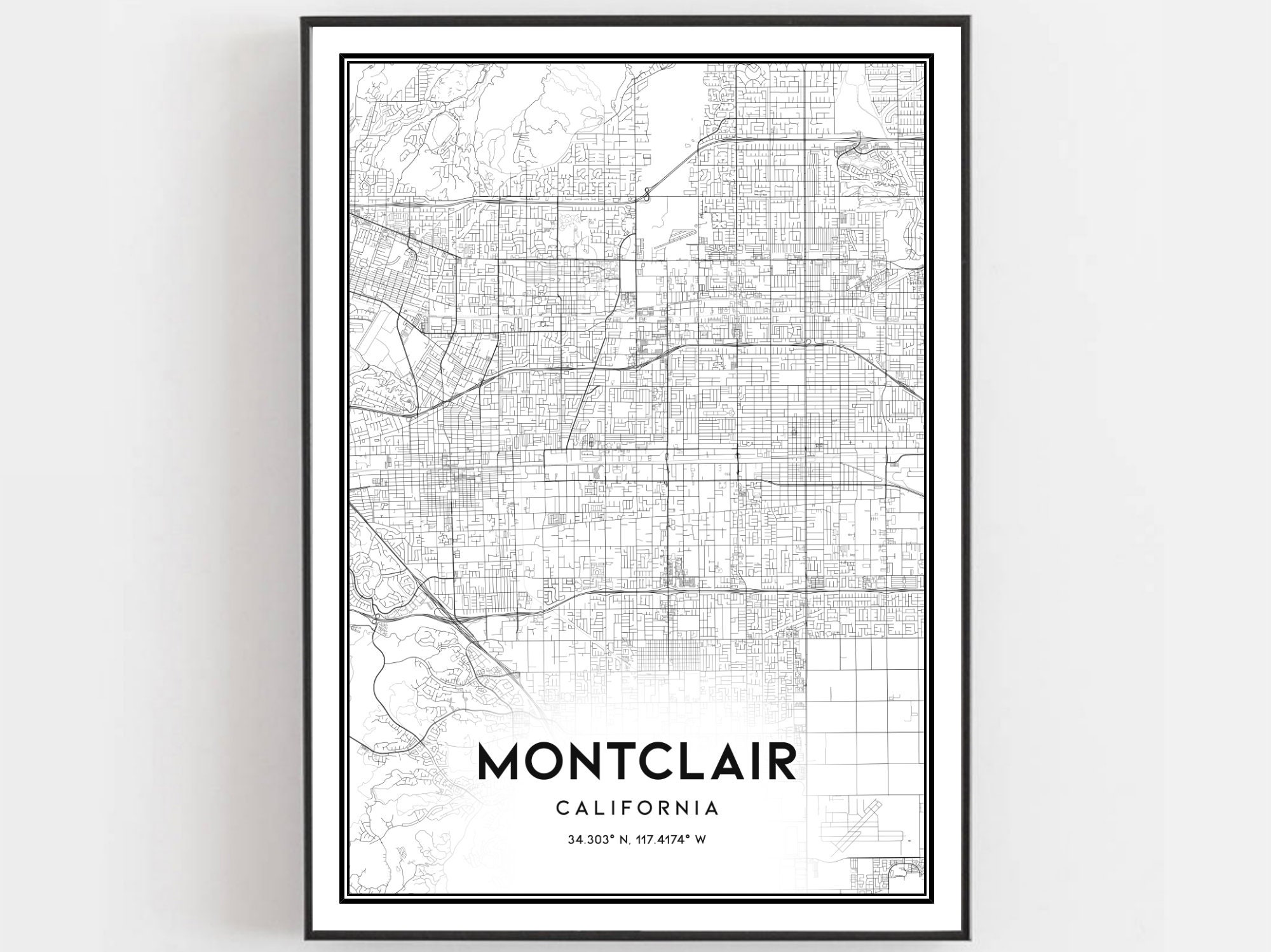 Montclair Map Print Montclair Map Poster Wall Art Ca City Etsy
