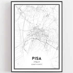 Pisa Kaart Afdrukken, Pisa Kaart Poster Wall Art, Pisa Stadsplattegrond, Pisa Print Stratenplan Decor, Wegenkaart Cadeau, B610