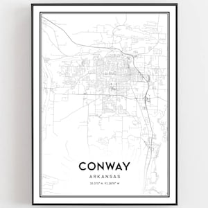 Conway Map Print, Conway Map Poster Wall Art, Ar  City Map, Arkansas Print Street Map Decor, Road Map Gift, B1089