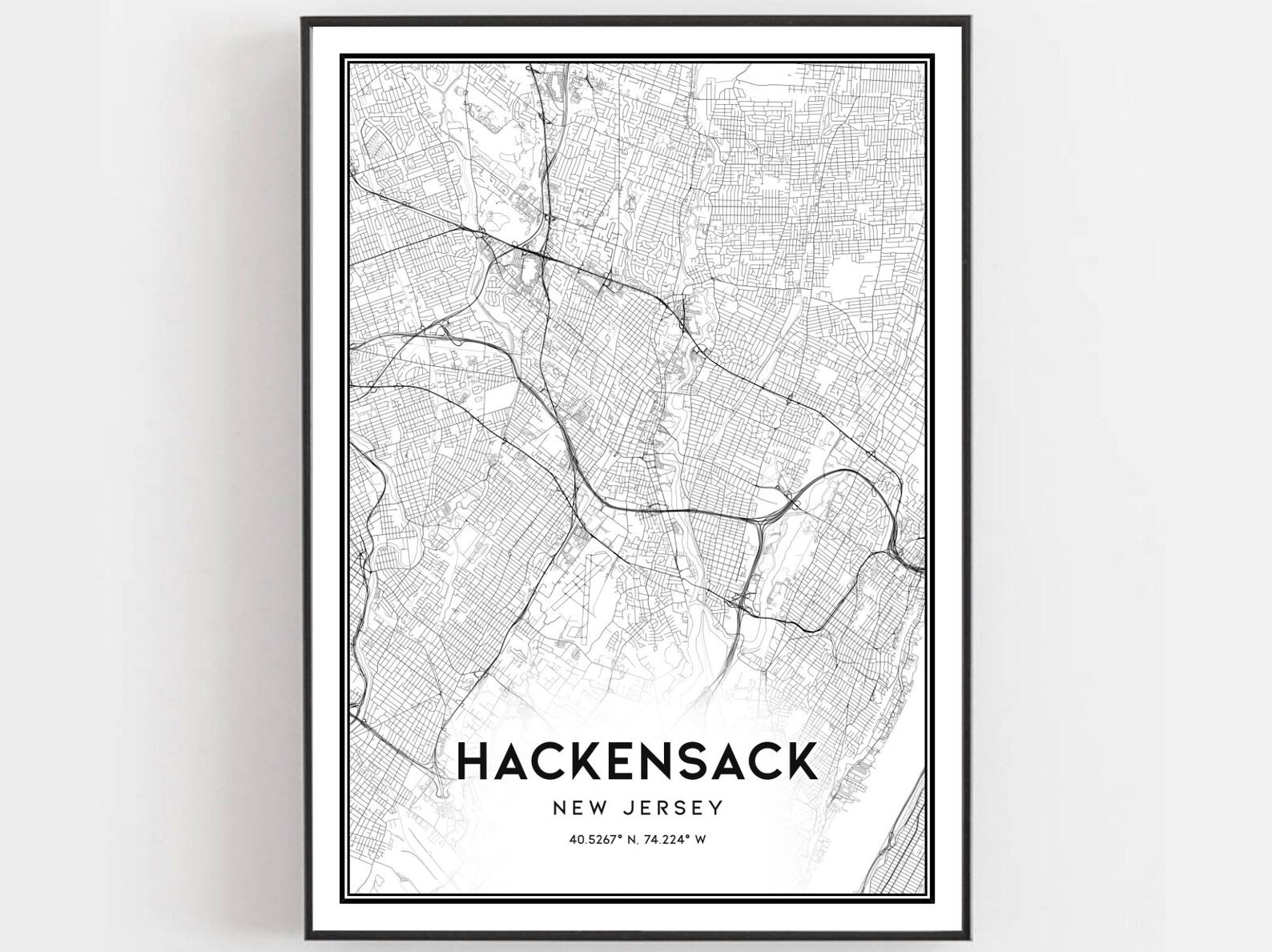 Hackensack Map Print Hackensack Map Poster Wall Art Nj City Etsy