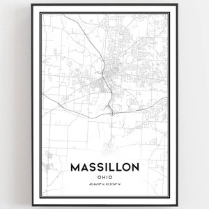Massillon Kaart Print, Massillon Kaart Poster Wall Art, Oh Stadsplattegrond, Ohio Print Stratenplan Decor, Wegenkaart Cadeau