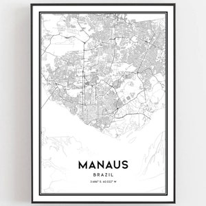 Manaus Kaart Print, Manaus Kaart Poster Wall Art, Manaus Stadsplattegrond, Manaus Print Stratenplan Decor, Routekaart Cadeau