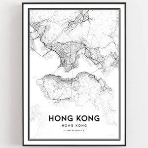 Hong Kong Kaart Afdrukken, Hong Kong Kaart Poster Wall Art, Hong Kong Stadsplattegrond, Hong Kong Print Stratenplan Decor, Routekaart Cadeau, B31