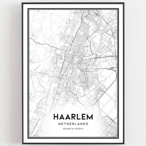 Haarlem Kaart Afdrukken, Haarlem Kaart Poster Wall Art, Haarlem Stadsplattegrond, Haarlem Print Stratenplan Decor, Wegenkaart Cadeau, B471