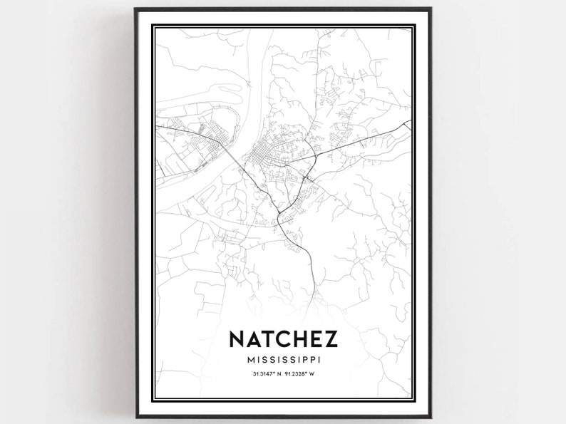 Natchez Map Print Natchez Map Poster Wall Art Ms City Map - Etsy