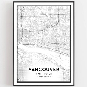 Vancouver Karte Druck, Vancouver Karte Poster Wandkunst, Wa City Map, Washington Print Straßenkarte Dekor, Straßenkarte Geschenk, B656