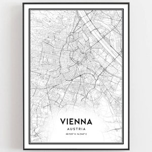 Wenen Kaart Afdrukken, Wenen Kaart Poster Wall Art, Wenen Stadsplattegrond, Wenen Print Stratenplan Decor, Wegenkaart Cadeau