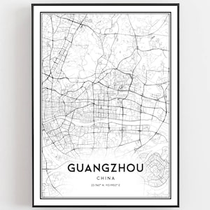 Guangzhou Kaart Afdrukken, Guangzhou Kaart Poster Wall Art, Guangzhou Stadsplattegrond, Guangzhou Print Stratenplan Decor, Wegenkaart Cadeau, B23