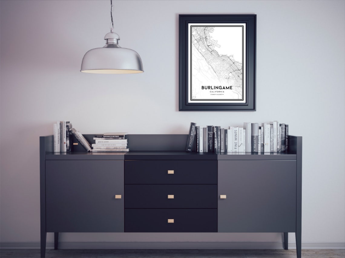 Burlingame Map Print Burlingame Map Poster Wall Art Ca City Etsy