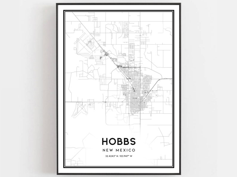 Hobbs Map Print Hobbs Map Poster Wall Art Nm City Map New Etsy