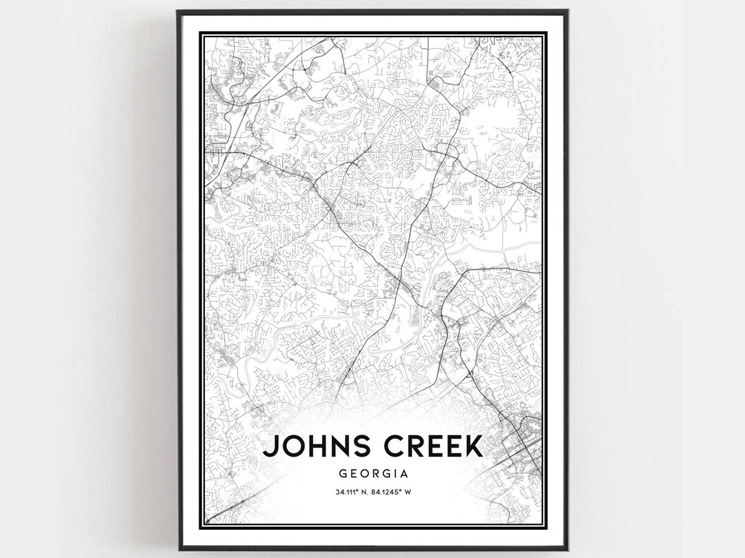 Johns Creek Map Print, Johns Creek Map Poster Wall Art, Ga City Map, Georgia Print Street Map ...
