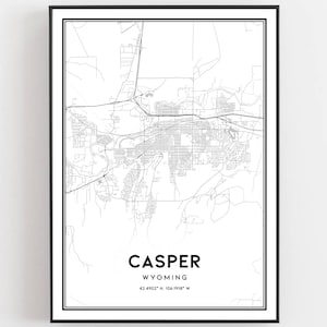 Casper Map Print, Casper Map Poster Wall Art, Wy City Map, Wyoming Print Street Map Decor, Road Map Gift, B1118