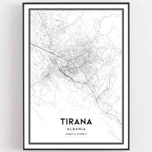Tirana Karte Druck, Tirana Karte Poster Wandkunst, Tirana Stadtplan, Tirana Print Straßenkarte Dekor, Straßenkarte Geschenk, B287