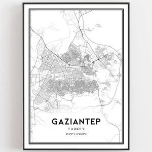 Gaziantep Kaart Afdrukken, Gaziantep Kaart Poster Wall Art, Gaziantep Stadsplattegrond, Gaziantep Print Stratenplan Decor, Wegenkaart Cadeau, B257