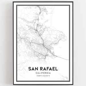 San Rafael Karte Druck, San Rafael Karte Poster Wandkunst, Ca Stadt karte, Kalifornien Print Straßenkarte Dekor, Straßen karte Geschenk, B1255