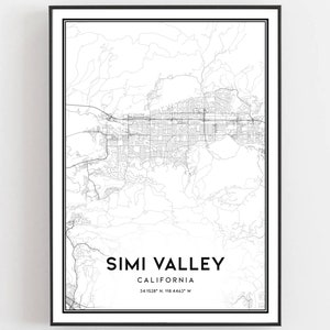 Simi Valley Kaart Afdrukken, Simi Vallei Kaart Poster Wall Art, Ca Stadsplattegrond, Californië Print Stratenplan Decor, Routekaart Cadeau