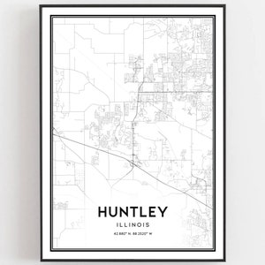 Huntley Kaart Afdrukken, Huntley Kaart Poster Wall Art, Il Stadsplattegrond, Illinois Print Stratenplan Decor, Wegenkaart Cadeau, B2056