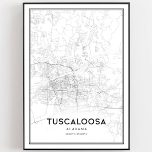 Tuscaloosa Karte Druck, Tuscaloosa Karte Poster Wandkunst, Al Stadt Karte, Alabama Print Straßenkarte Dekor, Straßen karte Geschenk, B692