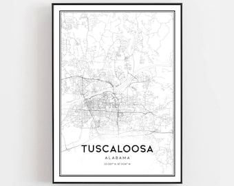 Tuscaloosa Map Print, Tuscaloosa Map Poster Wall Art, Al  City Map, Alabama Print Street Map Decor, Road Map Gift, B692