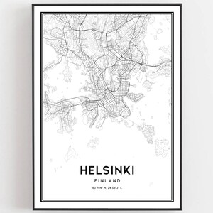 Helsinki Mapa Wydruk, Helsinki Mapa Plakat Ścienny Sztuka, Helsinki Mapa Miasta, Helsinki Wydruk Mapa Ulic Dekoracja, Mapa Drogowa Prezent, B241