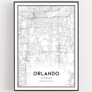 Orlando Kaart Afdrukken, Orlando Kaart Poster Wall Art, Fl Stadsplattegrond, Florida Print Stratenplan Decor, Wegenkaart Cadeau, B166