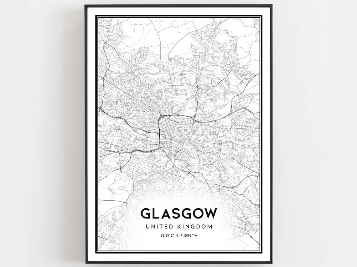 B236 Map Glasgow Map Print, Glasgow Map Poster Wall Art, Glasgow City Map ...