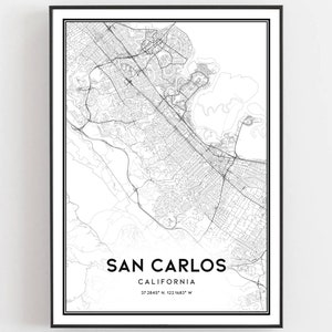 San Carlos Kaart Afdrukken, San Carlos Kaart Poster Wall Art, Ca Stadsplattegrond, Californië Print Stratenplan Decor, Wegenkaart Cadeau, B1920