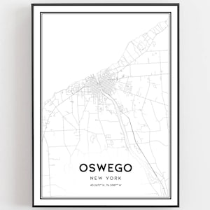 Oswego Map Print, Oswego Map Poster Wall Art, Ny  City Map, New York Print Street Map Decor, Road Map Gift, B1658