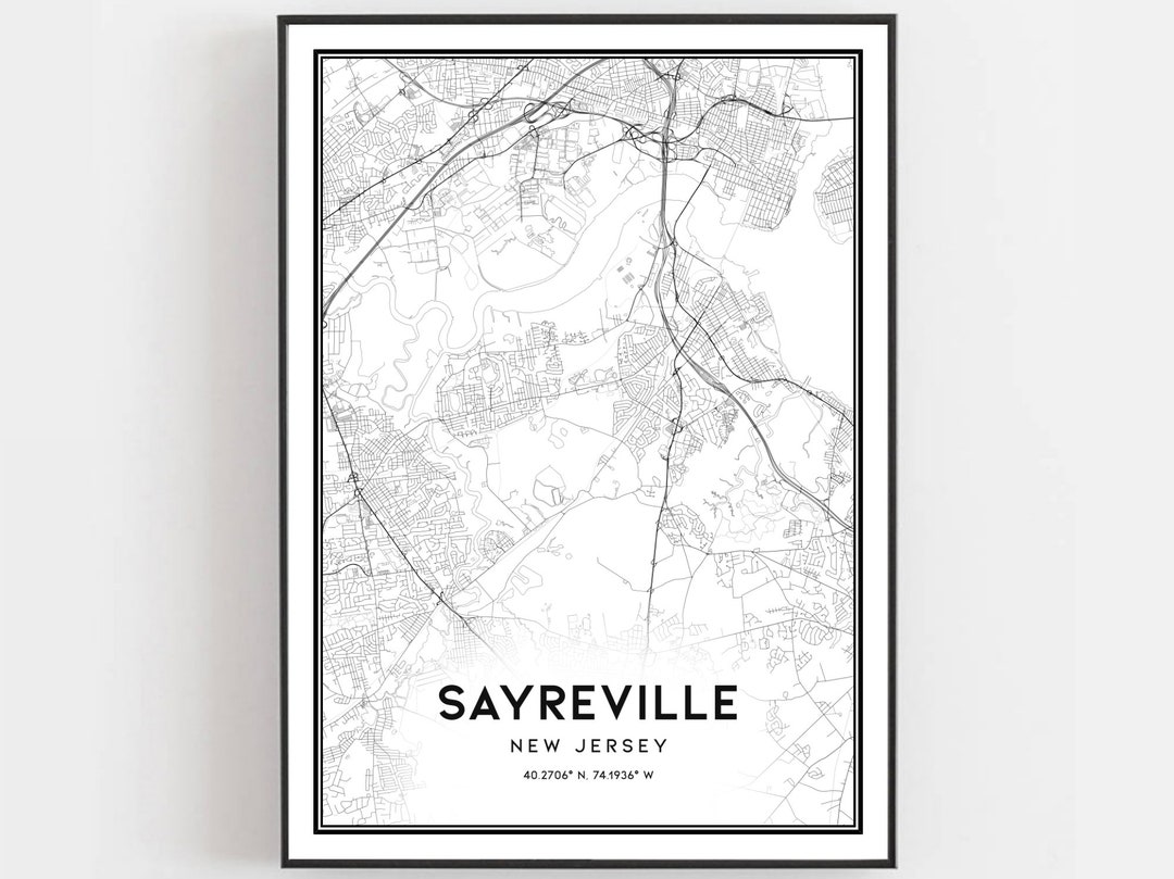 Sayreville Map Print Sayreville Map Poster Wall Art Nj City Etsy