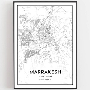 Marrakesh Kaart Print, Marrakesh Kaart Poster Wall Art, Marrakesh Stadsplattegrond, Marrakesh Print Stratenplan Decor, Routekaart Cadeau, B1609