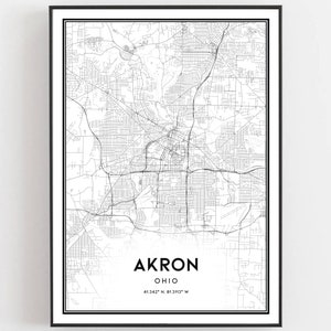 Akron Map Print, Akron Map Poster Wall Art, Oh  City Map, Ohio Print Street Map Decor, Road Map Gift