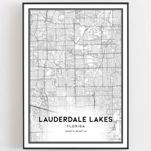 Lauderdale Lakes Map Print, Lauderdale Lakes Map Poster Wall Art, Fl  City Map, Florida Print Street Map Decor, Road Map Gift