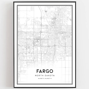 Fargo Karte Druck, Fargo Karte Poster Wandkunst, Nd Stadt karte, North Dakota Print Straßenkarte Dekor, Straßen karte Geschenk