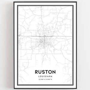 Ruston Karte Druck, Ruston Karte Poster Wandkunst, La Stadt Karte, Louisiana Print Straßenkarte Dekor, Straßenkarte Geschenk, B1977