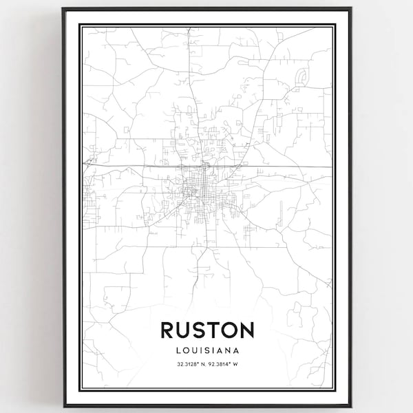 Ruston Map Print, Ruston Map Poster Wall Art, La  City Map, Louisiana Print Street Map Decor, Road Map Gift, B1977