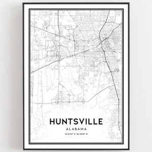 Huntsville Karte Druck, Huntsville Karte Poster Wandkunst, Al Stadt Karte, Alabama Print Straßenkarte Dekor, Straßen karte Geschenk, B500
