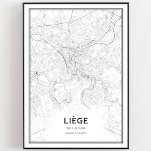 Lüttich Karte Druck, Liège Karte Poster Wandkunst, Lüttich Stadtplan, Lüttich Print Straßenkarte Dekor, Straßenkarte Geschenk, B325