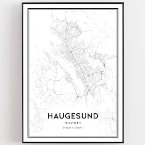 Haugesund Karte Druck, Haugesund Karte Poster Wandkunst, Haugesund Stadtplan, Haugesund Druck Straßenkarte Dekor, Straßen karte Geschenk, B1593