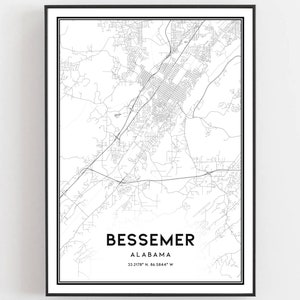 Bessemer Map Print, Bessemer Map Poster Wall Art, Al City Map, Alabama Print Street Map Decor, Road Map Gift, B2060