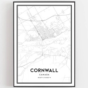 Cornwall Map Print, Cornwall Map Poster Wall Art, Cornwall City Map, Cornwall Print Street Map Decor, Road Map Gift, B1417