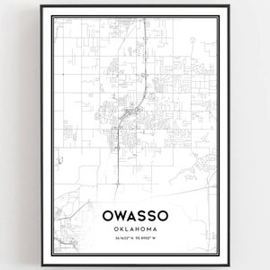 Owasso Kaart Afdrukken, Owasso Kaart Poster Wall Art, Ok Stadsplattegrond, Oklahoma Print Stratenplan Decor, Wegenkaart Cadeau, B1717