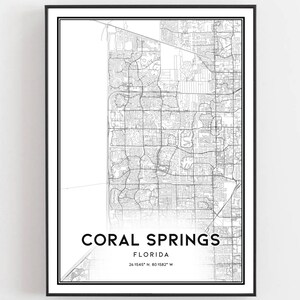 Coral Springs Map Print, Coral Springs Map Poster Wall Art, Fl City Map, Floride Print Street Map Decor, Road Map Gift, B761