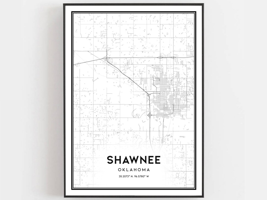 Shawnee Map Print, Shawnee Map Poster Wall Art, Ok City Map, Oklahoma