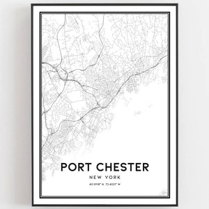 Port Chester Kaart Afdrukken, Port Chester Kaart Poster Wall Art, Ny Stadskaart, New York Print Stratenplan Decor, Wegenkaart Cadeau, B1929