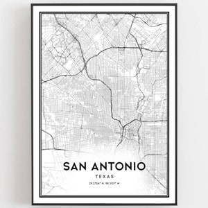 San Antonio Karte Druck, San Antonio Karte Poster Wandkunst, Tx Stadt karte, Texas Print Straßenkarte Dekor, Straßen karte Geschenk, B155