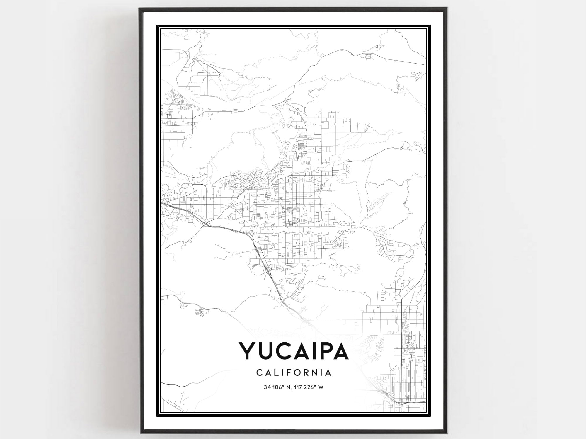 Yucaipa Map Print Yucaipa Map Poster Wall Art Ca City Map Etsy