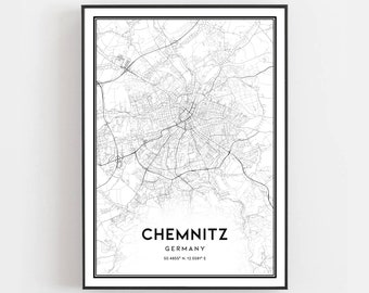 Office Gift Chemnitz Map Print Chemnitz Map Poster City Wall Art L502v4 Chemnitz Print Street Map Decor Chemnitz Road Map