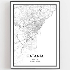 Catania Karte Druck, Catania Karte Poster Wandkunst, Catania Stadtplan, Catania Print Straßenkarte Dekor, Straßenkarte Geschenk, B343