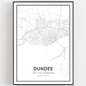 Dundee Kaart Print, Dundee Kaart Poster Wall Art, Dundee Stadsplattegrond, Dundee Print Stratenplan Decor, Routekaart Cadeau, B701