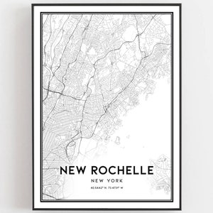 New Rochelle Map Print, New Rochelle Map Poster Wall Art, Ny City Map, New York Print Street Map Decor, Road Map Gift, B1010